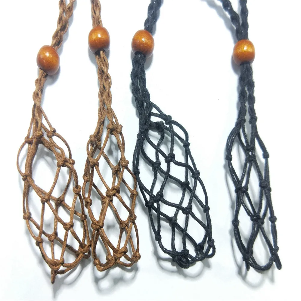 

DIY 1Pc Adjustable Necklace Cord Empty Stone Holder Wax Rope Necklaces Natural Quartz Crystal Healing Stone Net Bag Pendant