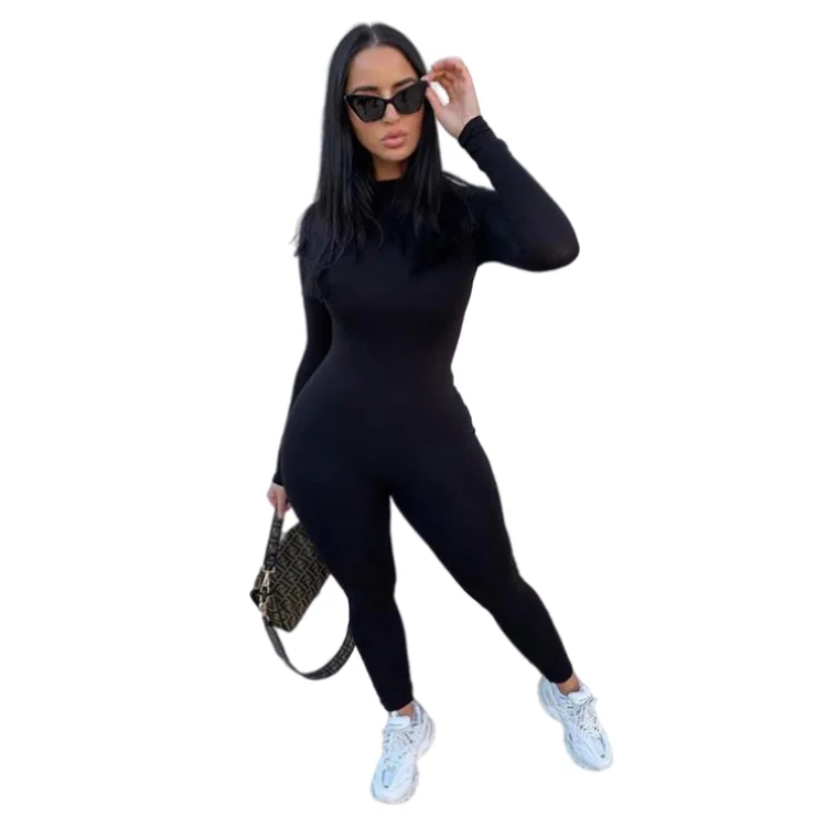 

fall fashion 2021 womens fitness jumpsuits solid long sleeve sexy workout jumpsuit activewear, Picture shown