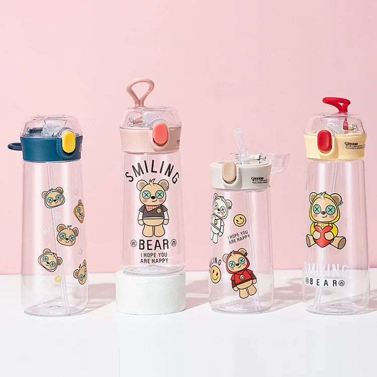 

Cartoon straw plastic cup high-looking Korean style cool trendy portable water bottle