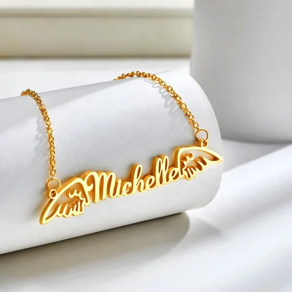 

Custom Personalized Stainless Steel 18K Gold Plated Wing Shape Name Necklace