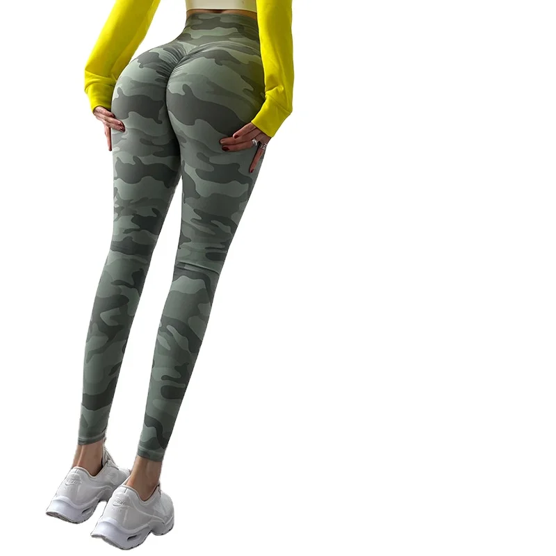 

Women camouflage high waist peaches buttock lift hip gym leggings