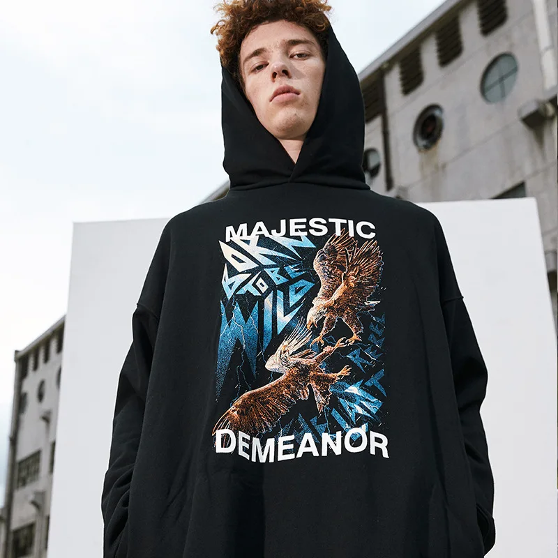 

2021 fashion brand dark black high street Hoodie hip hop Plush hooded loose sweater men's women's trend coat