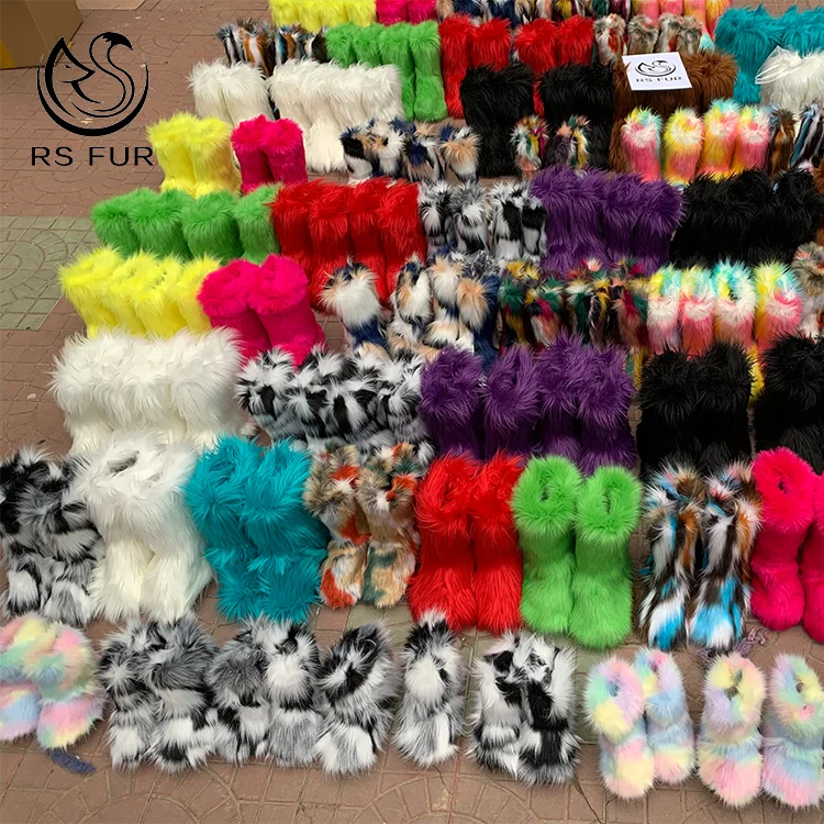 

New arrival hot sale colorful women kids thigh high snow winter boots faux fox fur warm boots, Single color or rainbow color