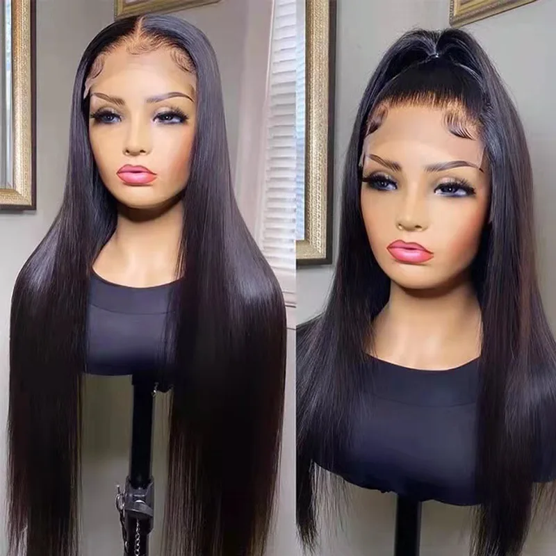 

factory wholesale Hand-woven natural color 13*6 front lace long straight hair real human hair wig headgear