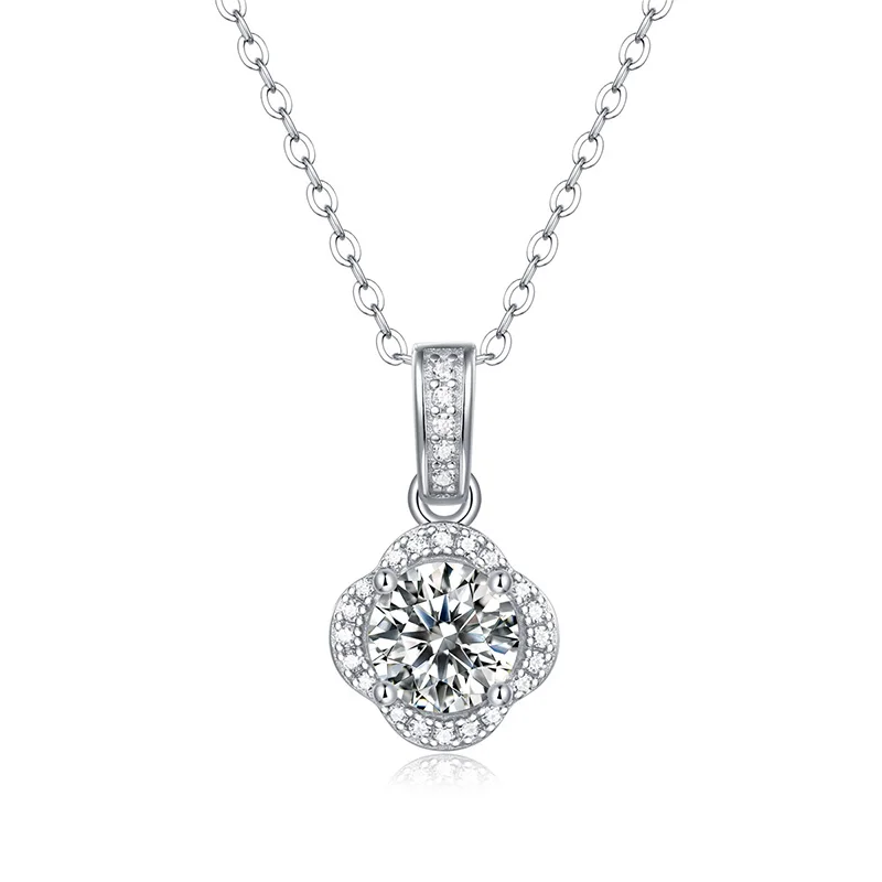 

Moissanite Necklace 925 Sterling Silver Fashion Luxury Flower Heart Pendant Necklace Women's Wedding Jewelry