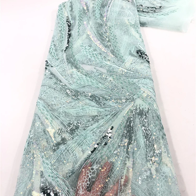 

Lace Fabric Latest Nigerian Lace Best Quality Fabric Embroidery with Sequins for dresses