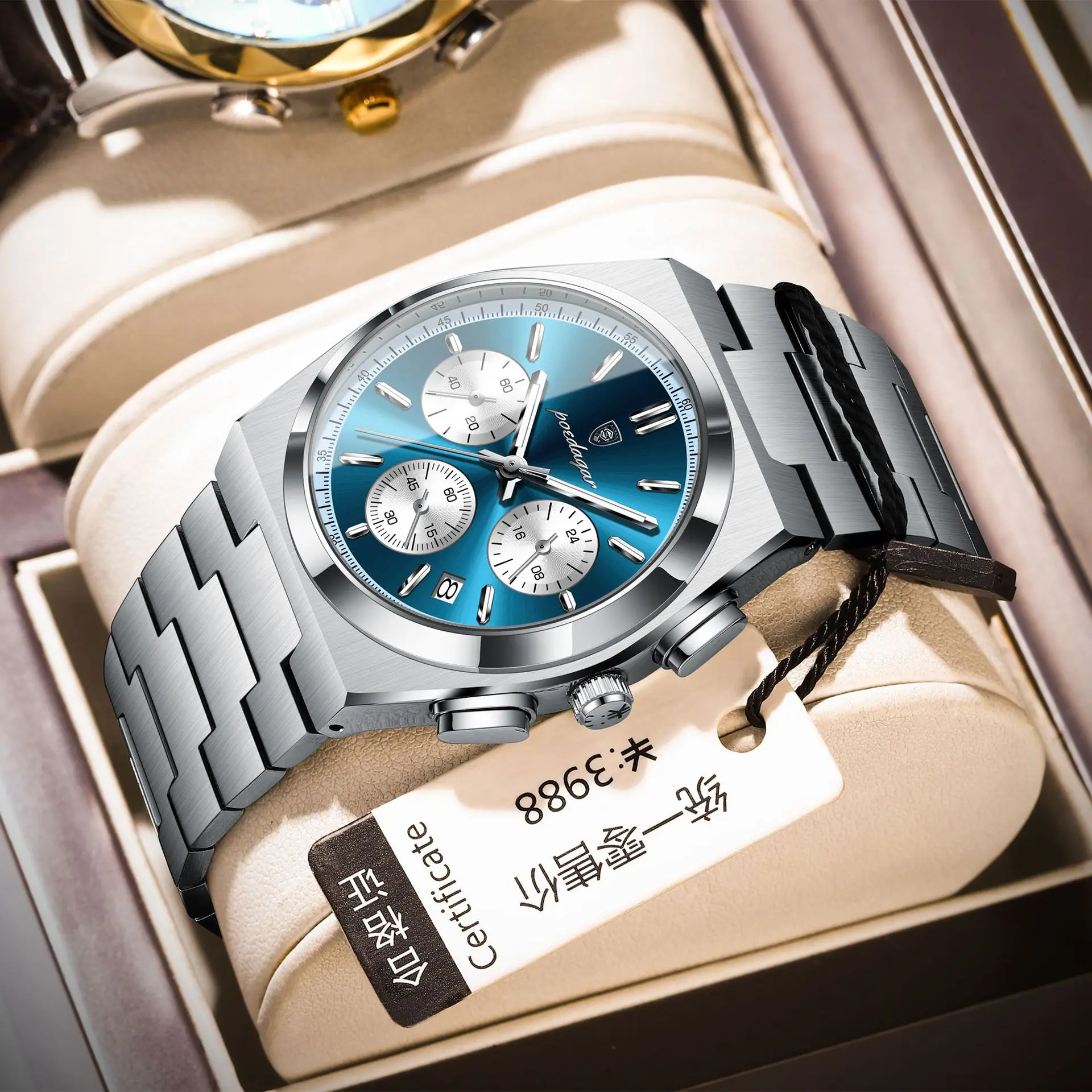 POEDAGAR Luxury Watch for Men 970 Relojes Hombre Simple Chronograph Charming Men's Watches Wrist Waterproof Full Steel Strap