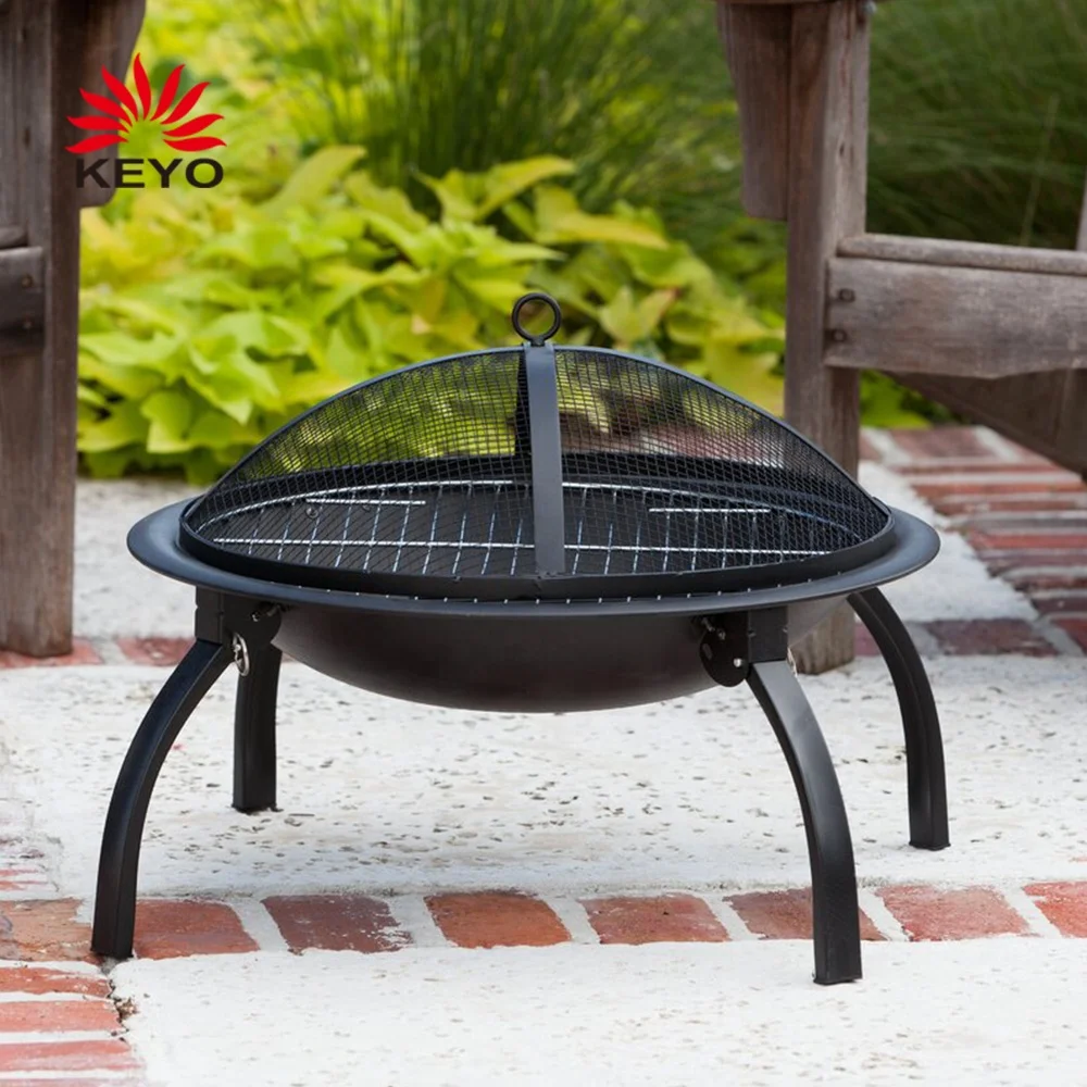 

Camping Stylish Design Bbq Brazier Folding Legs Firepit Charcoal Fire Pit With Cover, Black