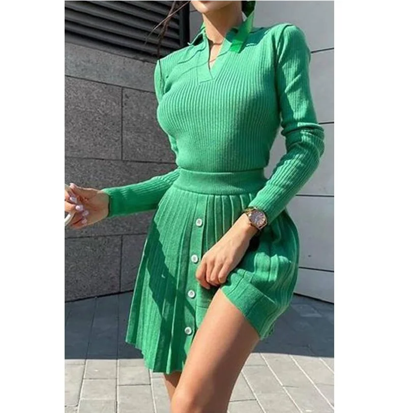 

2022 Fall Spring Long Sleeve Sets Womens Fall Knitted Clothing Two Piece Fahion For Woman, Picture color