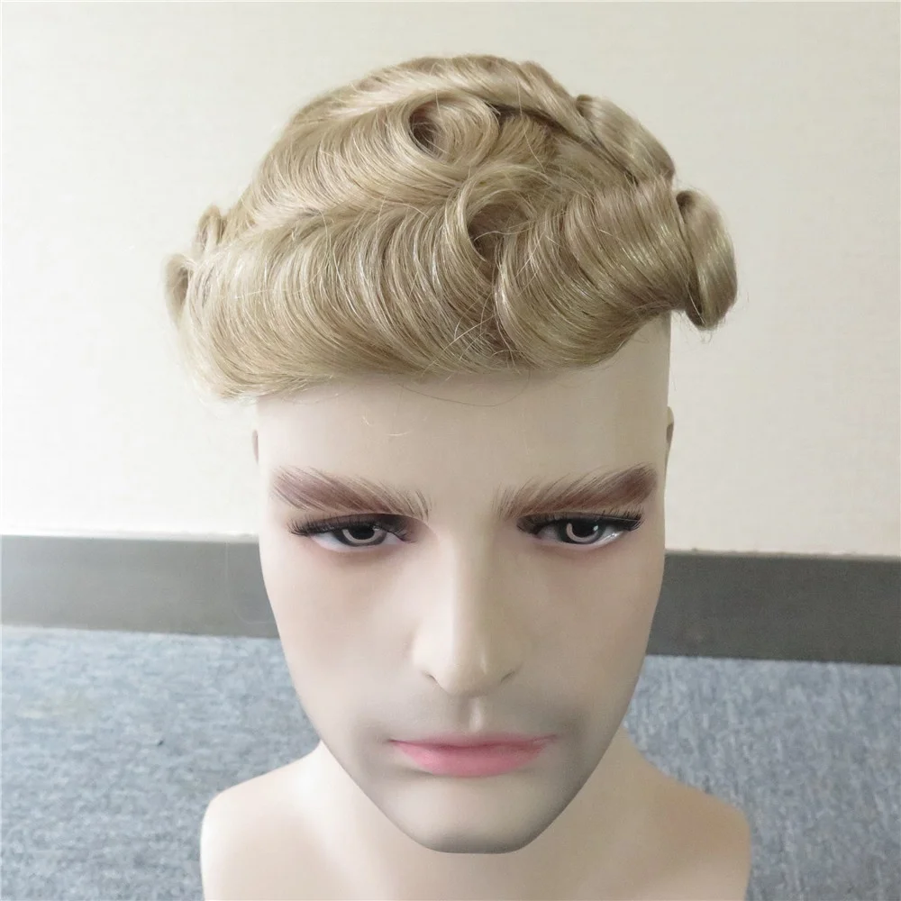 

6 inch Super Thin Skin Blonde Human Hair Mens Toupee, 63 colors available