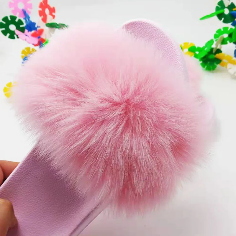 

New Pink Fashion Luxury Fur Slides Women Summer Furry Slippers Fluffy Home Shoes Woman Ladies Flip Flops With Female Fur Sandals