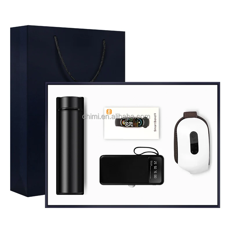 Best Gifts Hot Sale Custom logo Temperature Display Vacuum Cup + Eye Massage + Smart Bracelet + Power Bank Fathers Day Sets