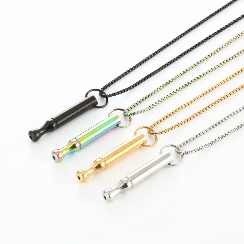 

Custom Breathing Whistle Pendant Necklace Stress Relief Jewelry Stainless Steel Mindful Breathing Necklace For Anxiety