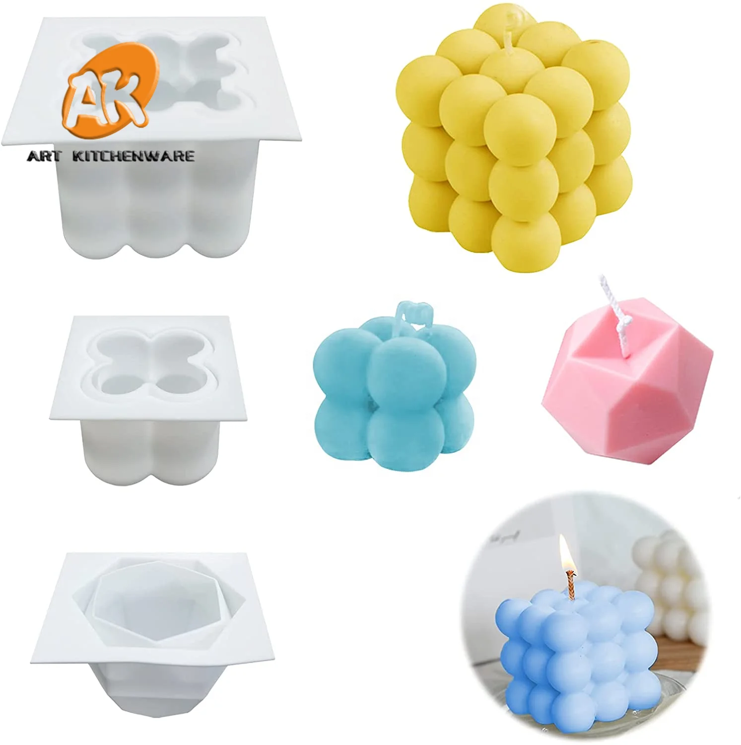 

AK 3D Cube Ball Silicone Candle Mold Single Diamond Cube Silicone Mold for DIY Aromatherapy Candle Gypsum Diffuser