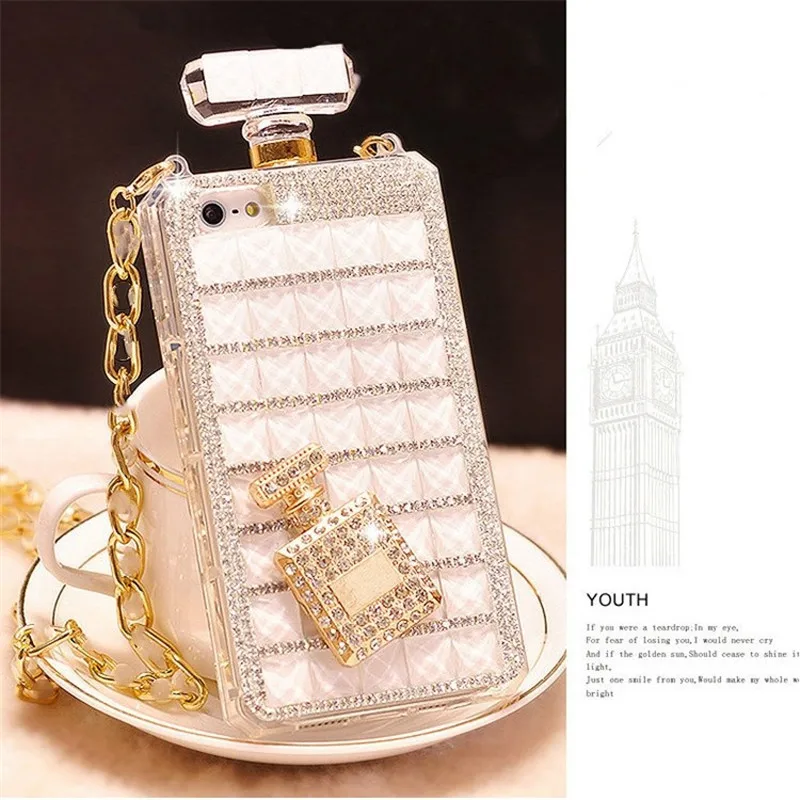 

2021 New DIY Rhinestone Perfume Bottle Bling Diamond Phone Case For iPhone 12 Pro Max 11 Pro Cover With Chain