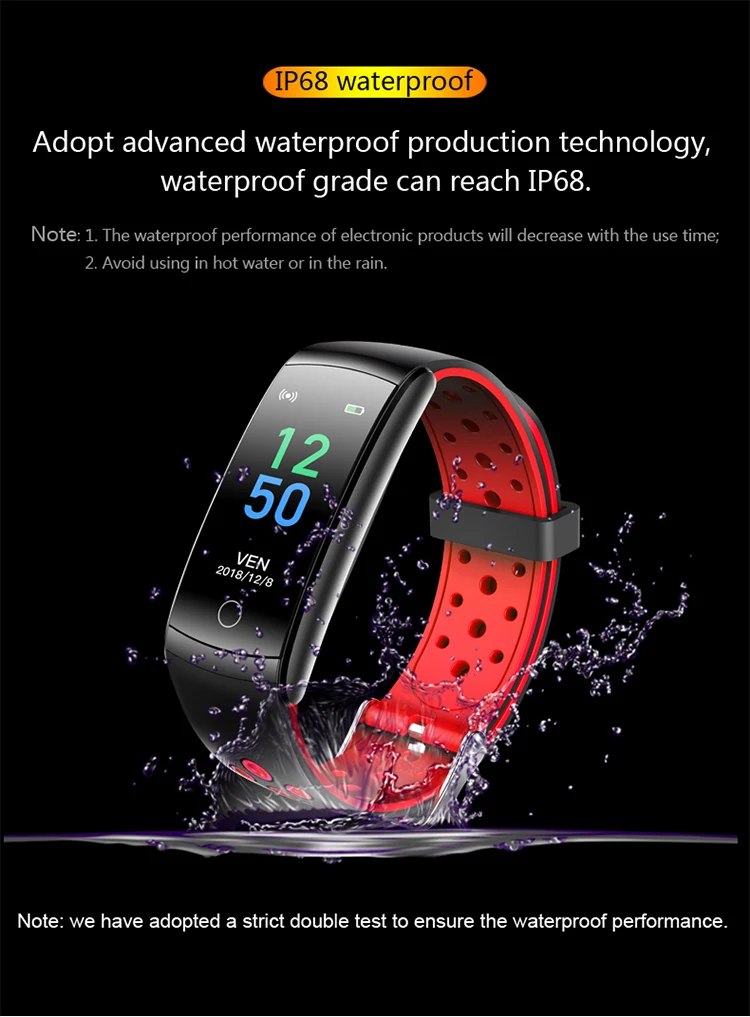 New 24 hour automatic temperature Q8T Smart Watch smart bracelet strap with IP68 waterproof