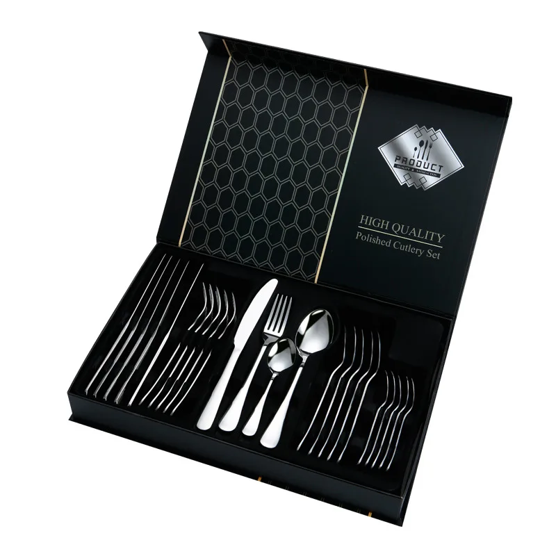 

High-end restaurant hotel gift set 410 stainless steel flatware 24-piece set golden steak cutlery, Silver,gold,rose gold,black,multicolor