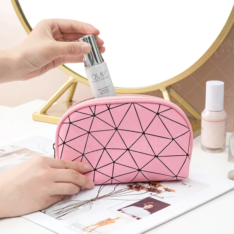 

Eco saffiano Diamond Lattice PU leather cosmetic bag small make up bags with logo stamping, Colorful