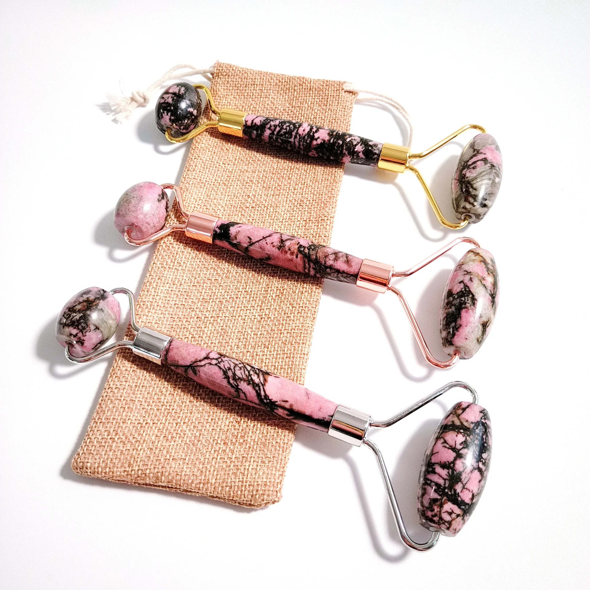 

Natural Rhodonite jasper Facial Jade Stone Roller Massage Tool Face Massager