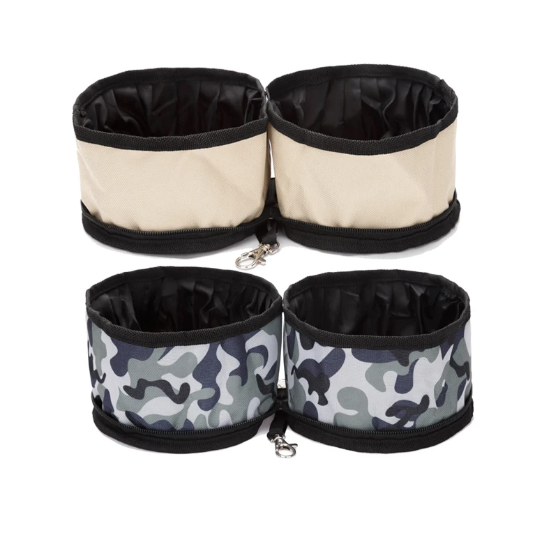 

Personalized Portable 2 In 1 Waterproof Oxford Silicone collapsible dog bowls Travel For Food And Water, 4 colors
