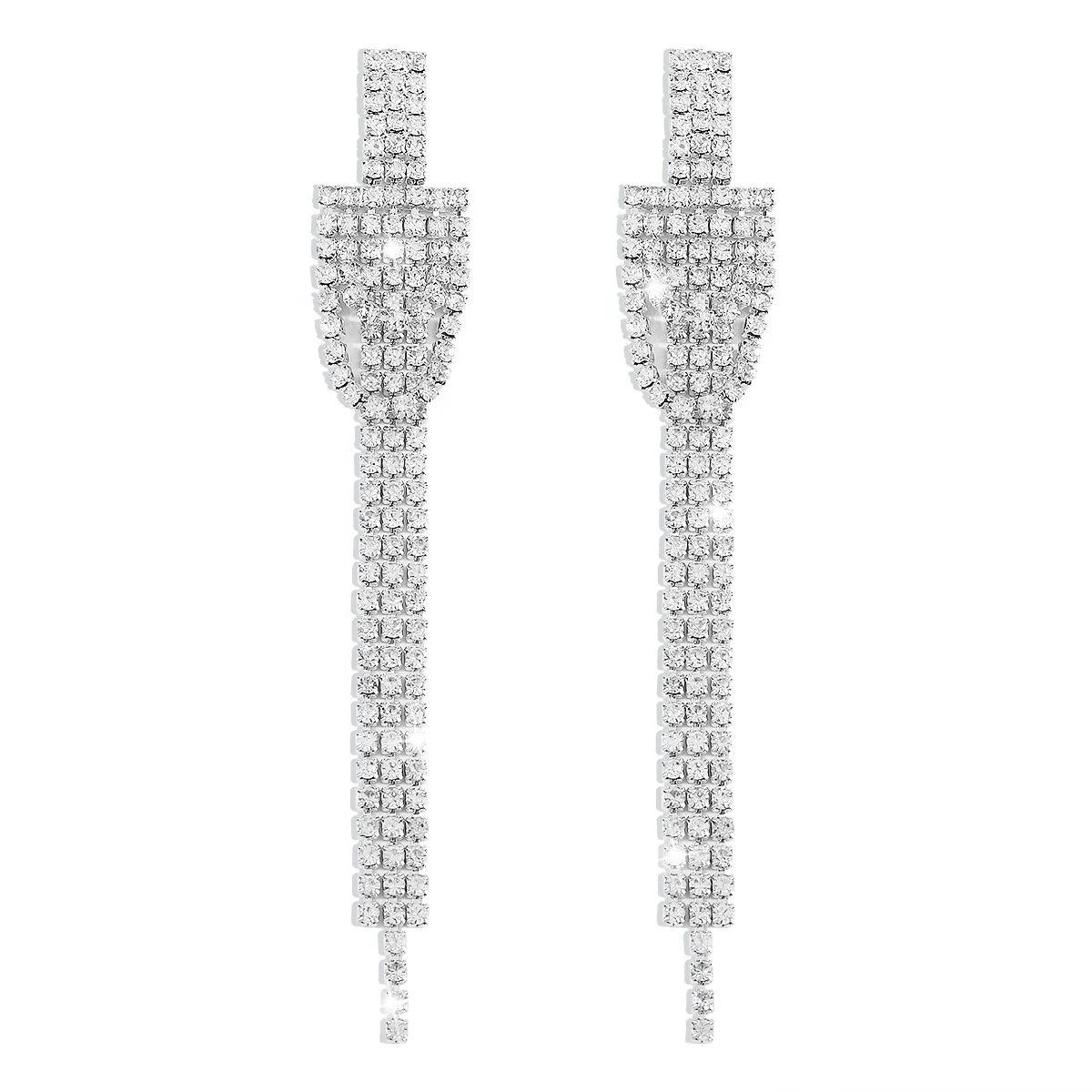 

New rhinestone long tassel earrings ladies fashion alloy jewelry