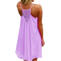 

Women Plus Size S-5XL Fashion Chiffon Speggeti Straps Round Neck Crochet Sleeveless Beach Dress