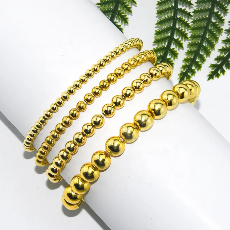 

Wholesale Minimalist Copper Plated 14k Gold Lucky Beads Stackable Beaded Stretch Bracelet