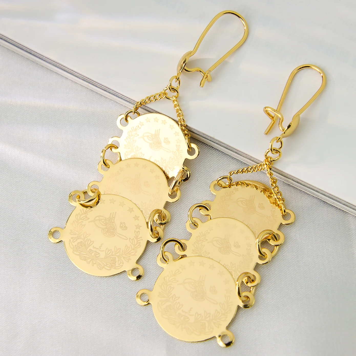 

Latest Trends 2022 Double Coin Earrings Gold Plated Ladies Earrings Jewelry