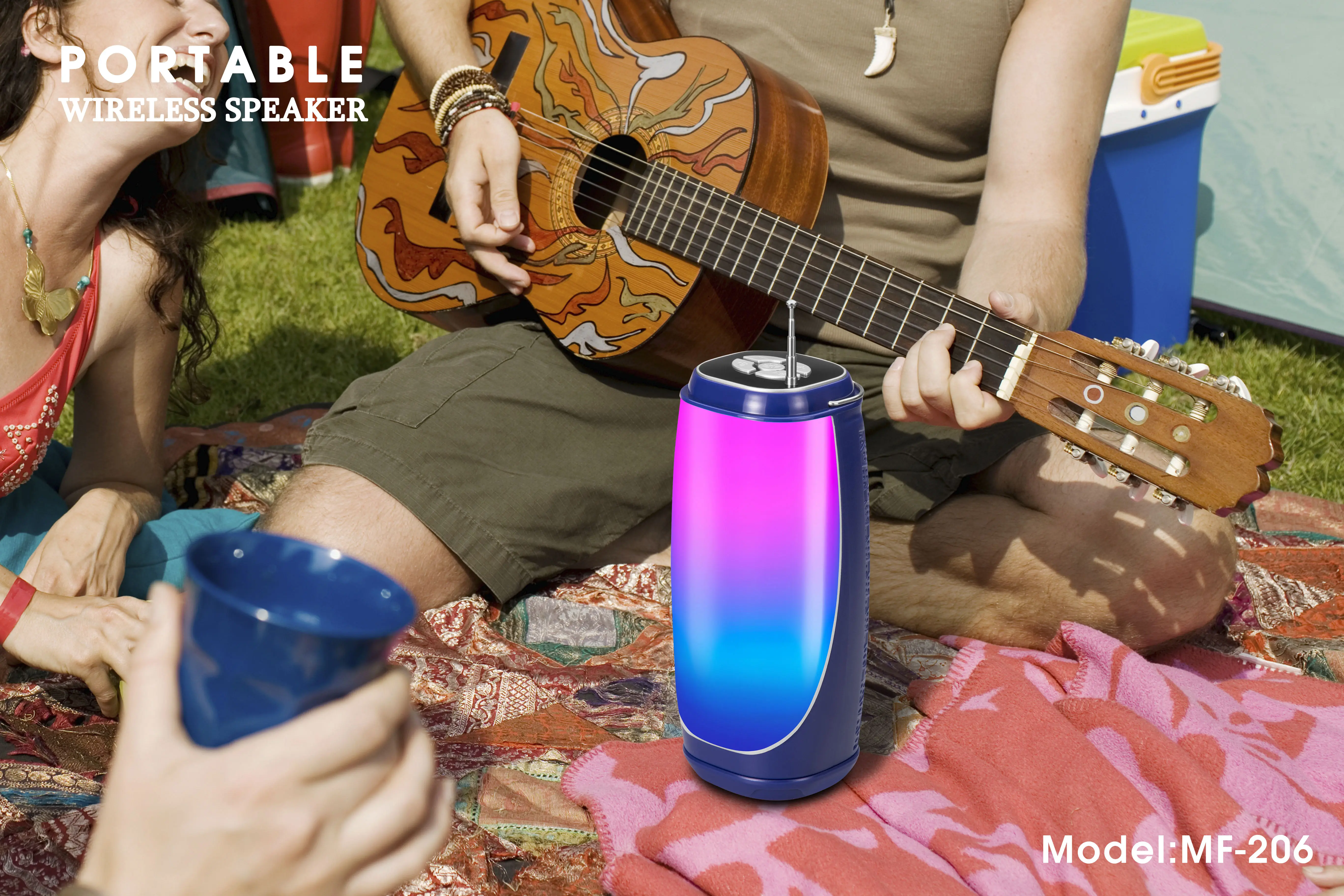 Portable colorful wireless bluetooth speaker with subwoofer, easy to carry, suitable for outdoor party activities - ANKUX.COM