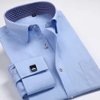 

High quality french cuffs solid Long sleeve shirt men's shirts slim fit long sleeve mens dress shirts long sleeve