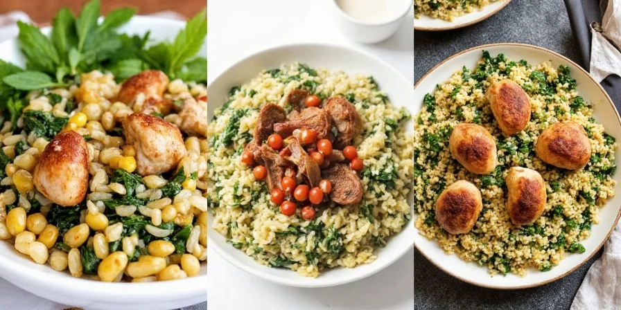 Delicious spinach rice and chicken served on a plate