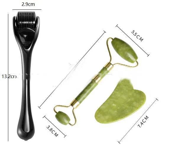 

Men's 0.25mm microneedle roller and jade double head massage roller and meridian jade SLATE with beard oil set, Black