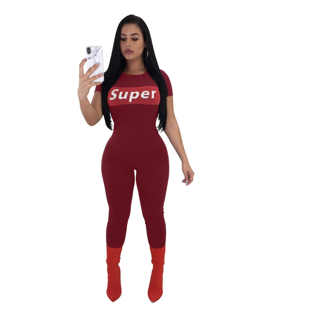 

Summer Super Letter Print Short Sleeve Jumpsuit for Women