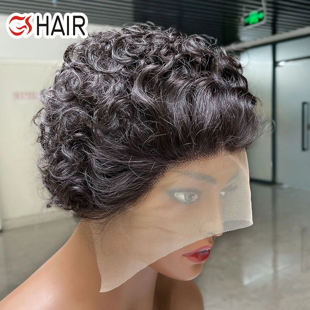 

Wholesale Human Hair Pixie Cut Curly Wig,Cuticle Aligned Pixie Curly Lace Front Wig,Bleached Knots Short Bob Wig For Black Women, Natural color