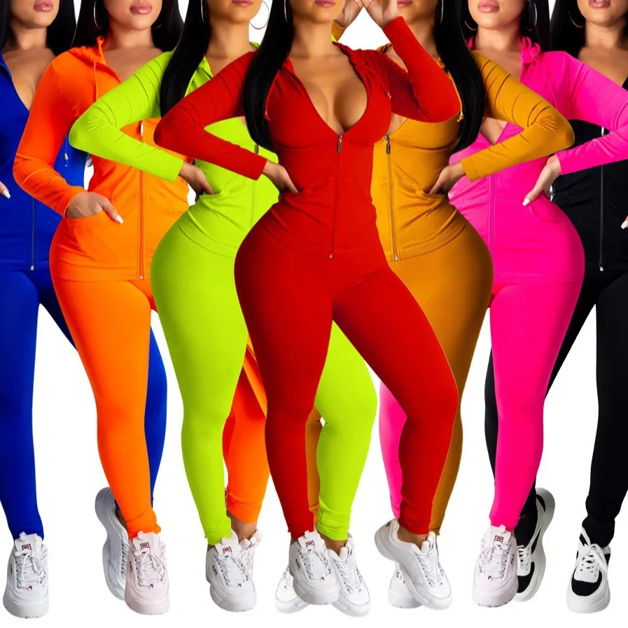 

2022 New Arrivals training wear long sleeve zip sweatshirt womens leggings Sweat Pants two piece set tracksuits for women, Picture color