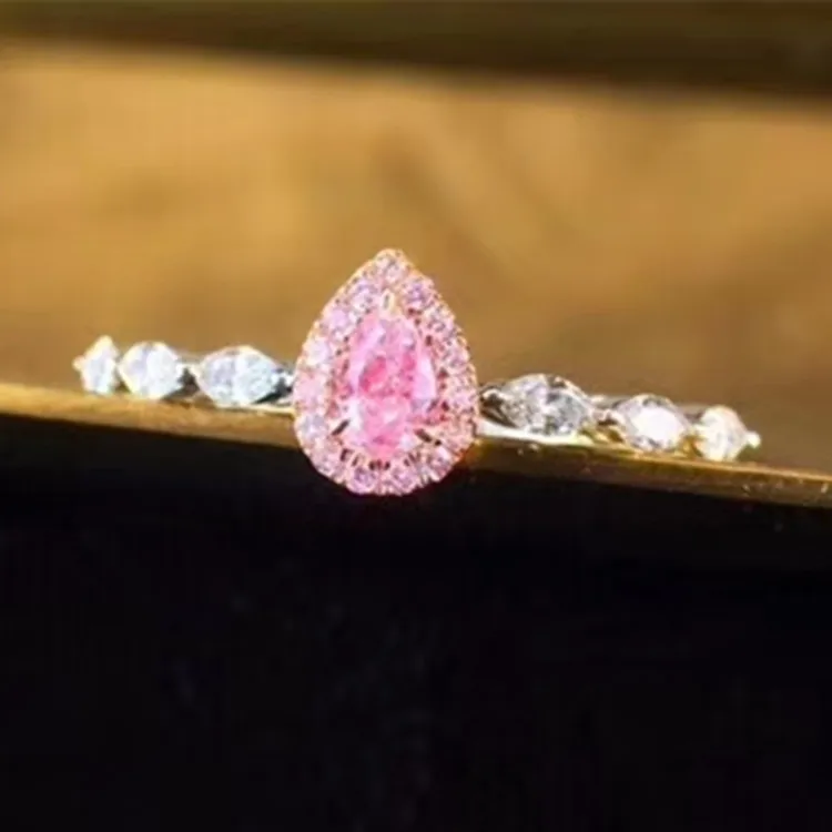 

beautiful wedding engagement diamond jewelry 18k gold 0.084ct natural pink diamond ring for women