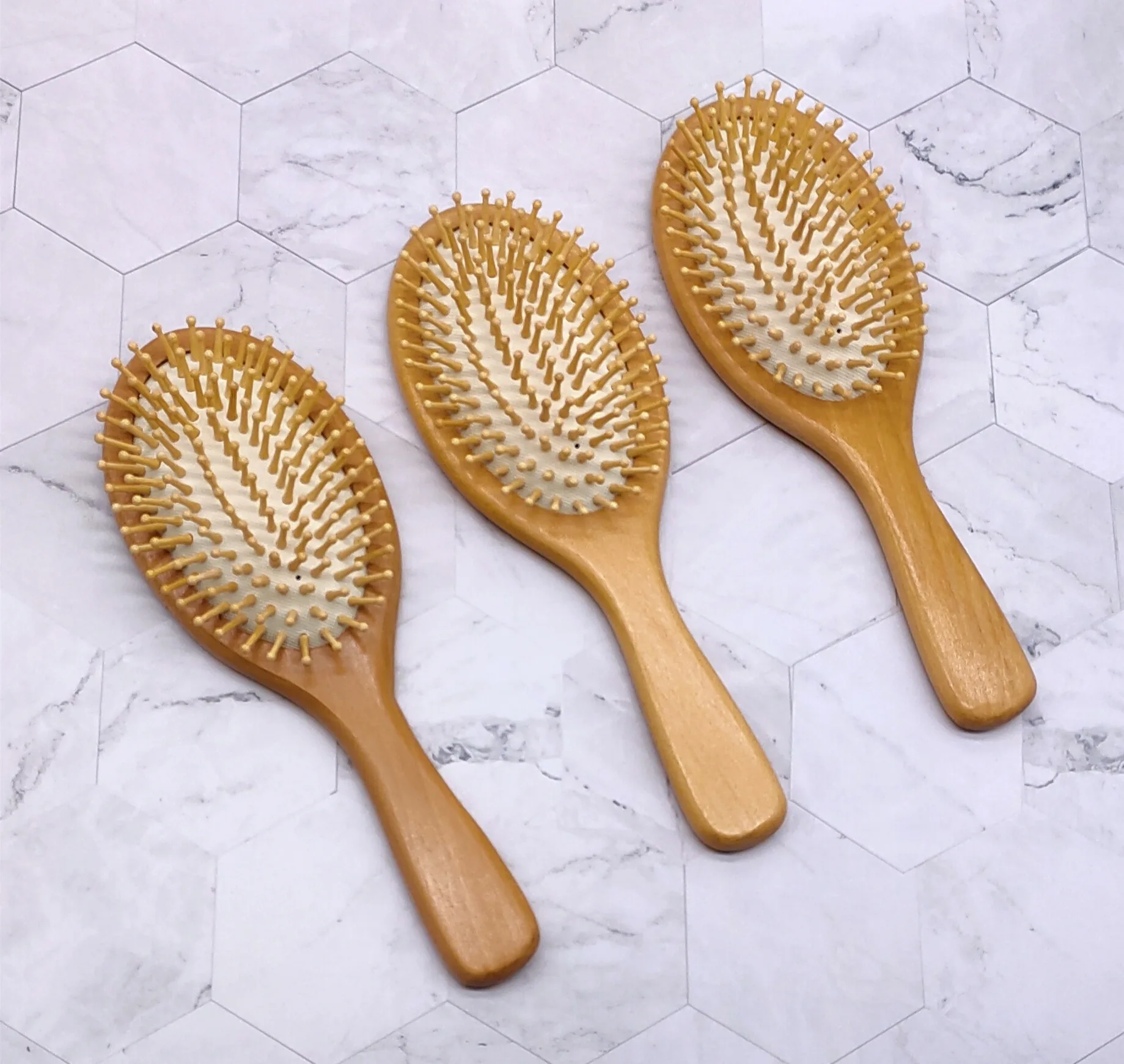 

In stock Wooden Bamboo detangling hair brush Hairbrush with Bamboo Bristle Detangle Massage, Natural color