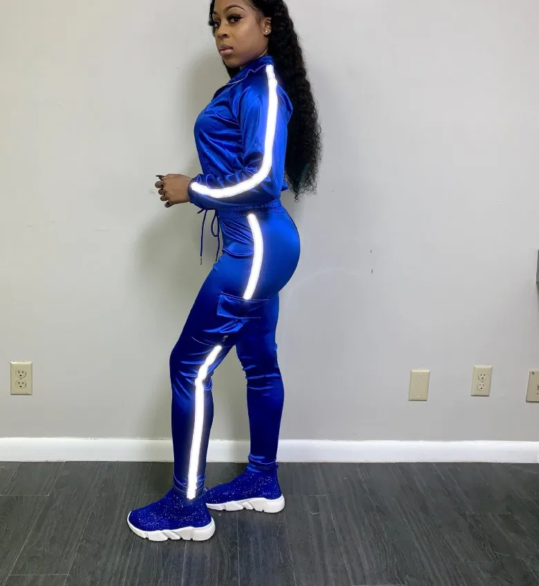 

Wholesale high quality reflective striped custom women winter tracksuit girl sportswear tracksuit