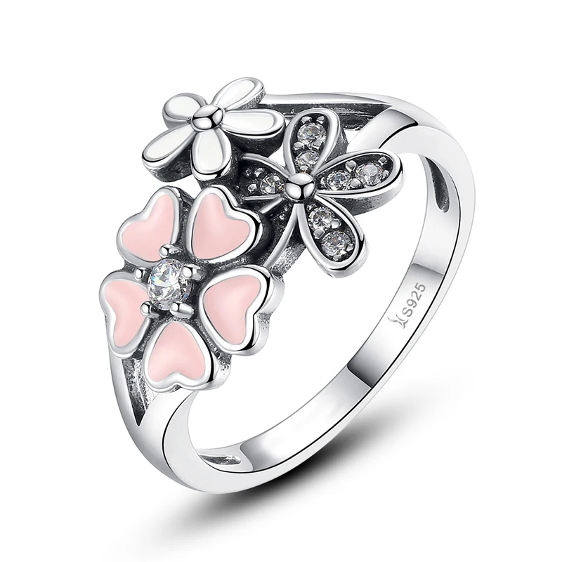 

2021 Fashion Woman Pink Big Flower Crystal Zirconia Diamond Ring 925 Sterling Silver Ring Jewelry WIth Gift Box