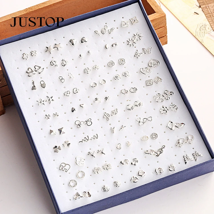 

Wholesale Fashion Hollow Diamond 50 Pairs Boxed Mixed Small Gold Stud Earrings Set