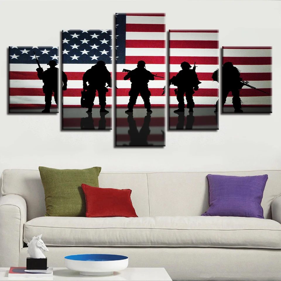 

Sofa wall art 5 pieces canvas print for US culture custom size wall art decoration, Multi color