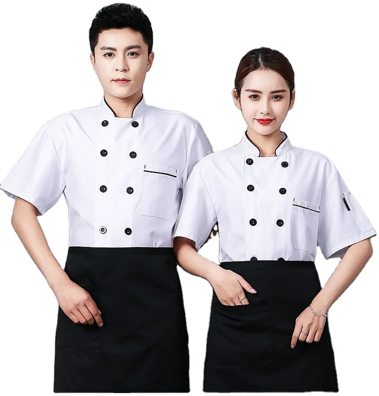 

Hot custom cheap chef cookware black chef coat short sleeve hotel staff chef uniform bakery food service, Black white red green coffee