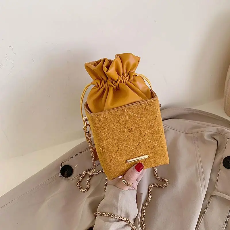 

New Design Ladies Classic Square Box Bag Drawstring Bucket Shoulder Handbags Wedding Purse for Women