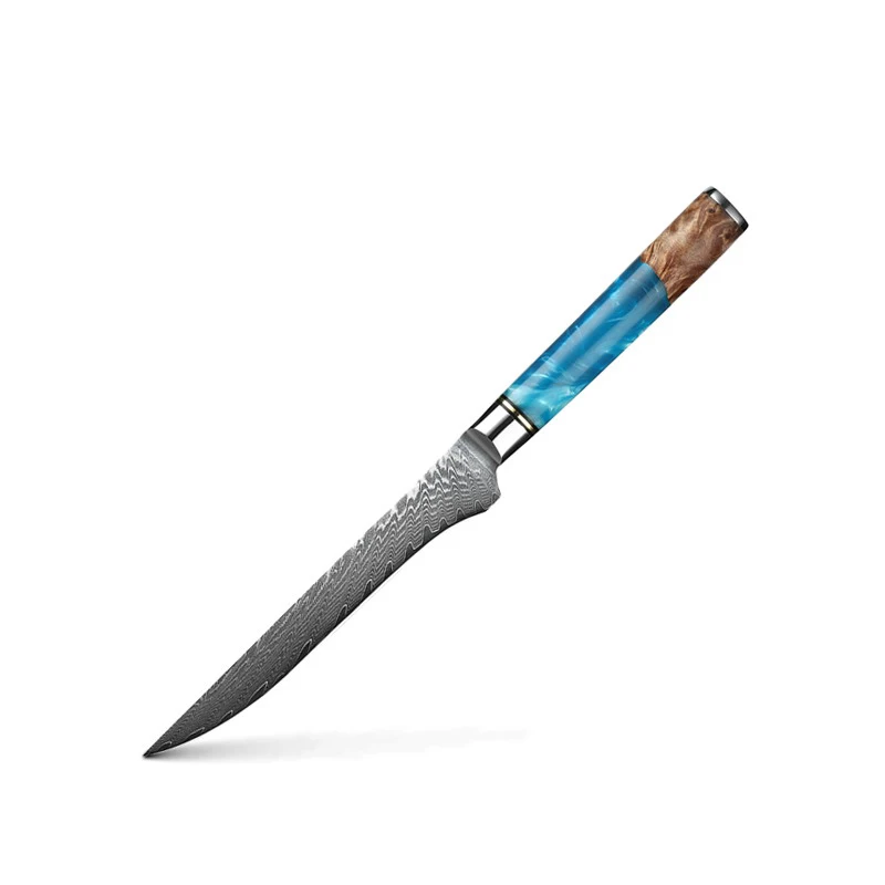 

Boning Knife 6 Inch Japanese VG10 Core Damascus Blade Blue Resin Handle Gift Boxed