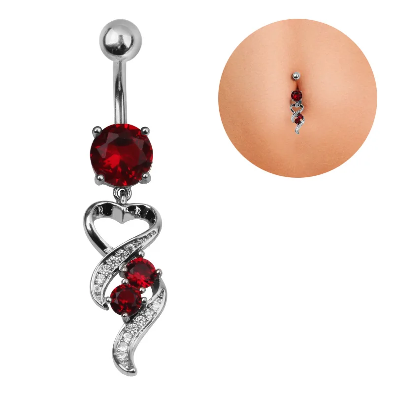 

Wholesale Punk Stainless Steel Love Heart Shape Red Zircon Clip in Navel Bell Button Rings for Women Men Body Piercing Jewelry