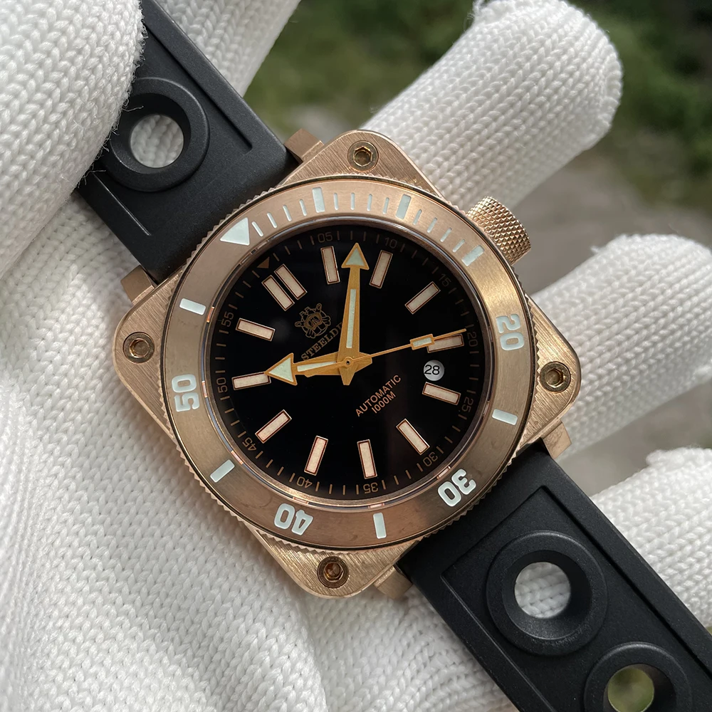 

STEELDIVE SD1941S Square Solid Bronze Watch Men NH35 Automatic Diving Watch Super Luminous 1000M Mechanical Diver Watches