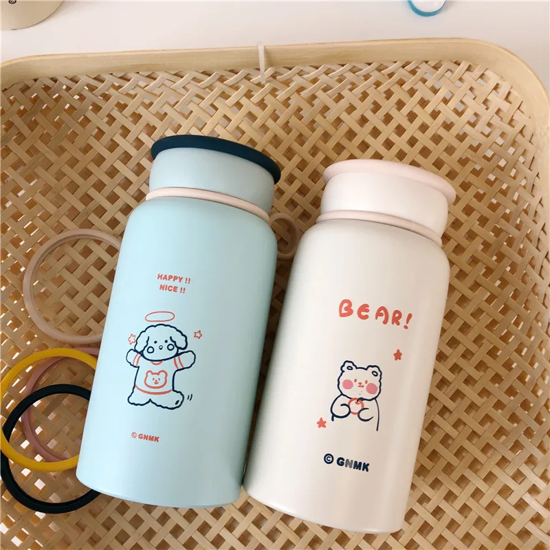 

wholesale Korean ins cartoon stainless steel round buckle large capacity portable small water cup, As picture