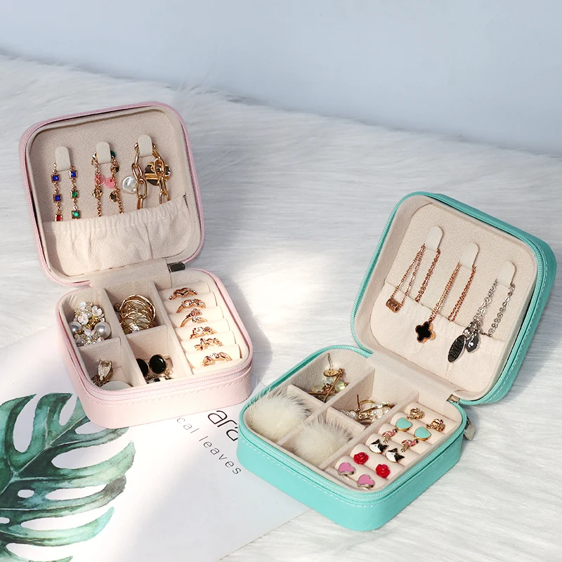 

Cute Mini Portable Jewellery Case Travel Small Pu Leather Velvet Jewelry Box for Ring Earring Necklace Pendant Storage Organizer