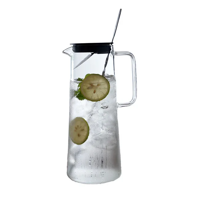 

48 Oz bed side water carafe Glass Pitcher with Stainless Steel Strainer and Food-Grade Plastic Lid