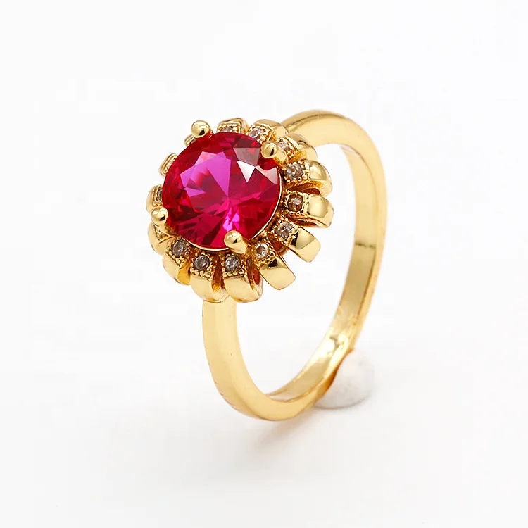

Wholesale Jewelry Brass Ruby Gemstone Ring 18k Yellow Gold Women Ring